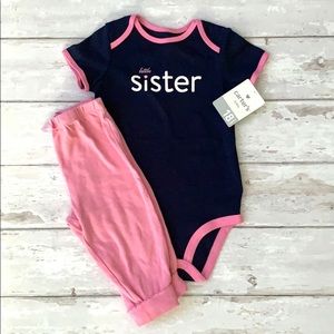 Carters Little Sister 18m Navy Blue Pink Onesie NWT Outfit Set Leggings
